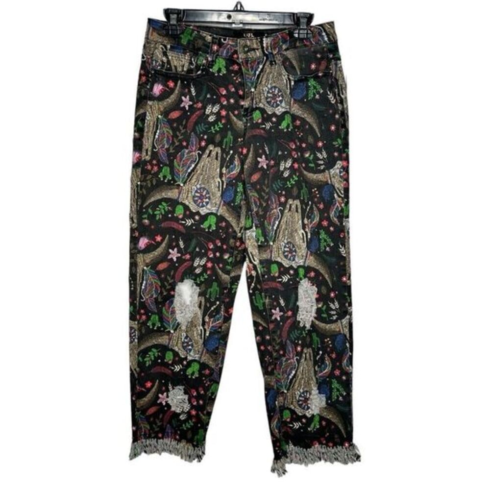 Floral Patterned Black Jeans